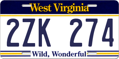 WV license plate 2ZK274