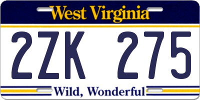WV license plate 2ZK275