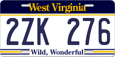 WV license plate 2ZK276