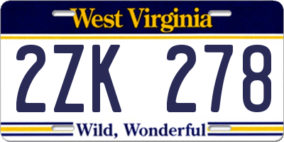 WV license plate 2ZK278