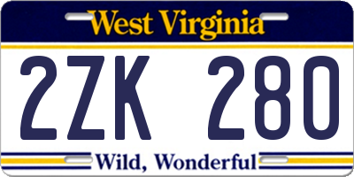 WV license plate 2ZK280