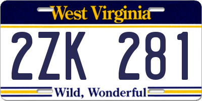WV license plate 2ZK281