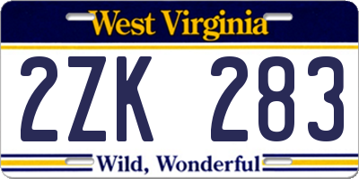 WV license plate 2ZK283