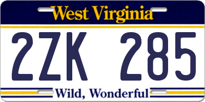 WV license plate 2ZK285