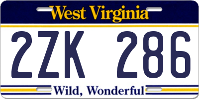 WV license plate 2ZK286