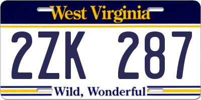 WV license plate 2ZK287