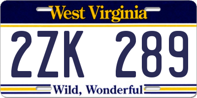 WV license plate 2ZK289