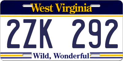 WV license plate 2ZK292