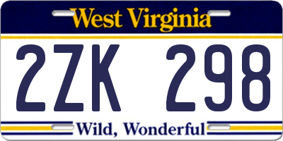 WV license plate 2ZK298