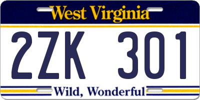 WV license plate 2ZK301