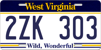 WV license plate 2ZK303