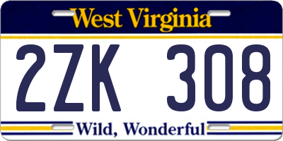WV license plate 2ZK308