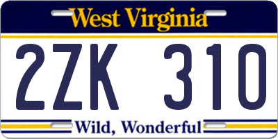 WV license plate 2ZK310