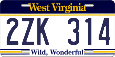 WV license plate 2ZK314