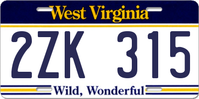 WV license plate 2ZK315