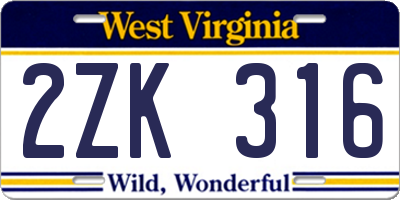 WV license plate 2ZK316