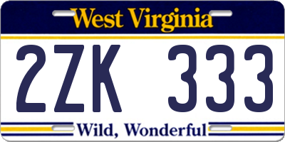 WV license plate 2ZK333