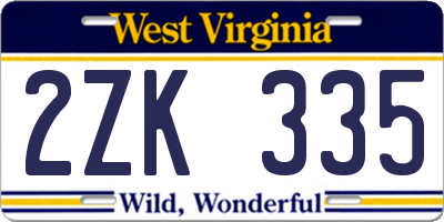WV license plate 2ZK335