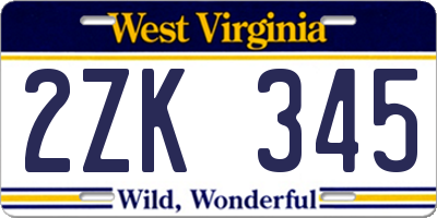 WV license plate 2ZK345