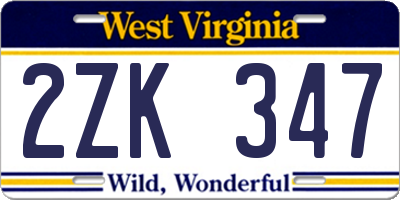 WV license plate 2ZK347