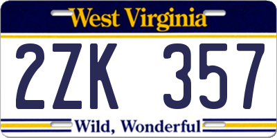 WV license plate 2ZK357