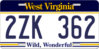 WV license plate 2ZK362