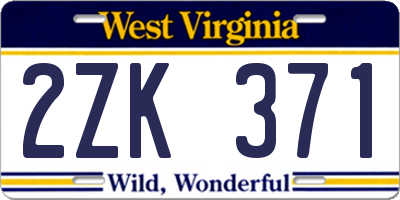 WV license plate 2ZK371
