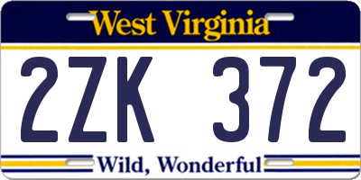 WV license plate 2ZK372
