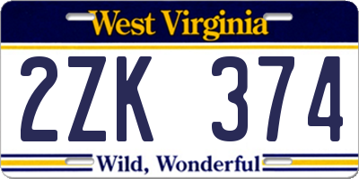 WV license plate 2ZK374