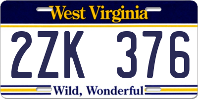WV license plate 2ZK376