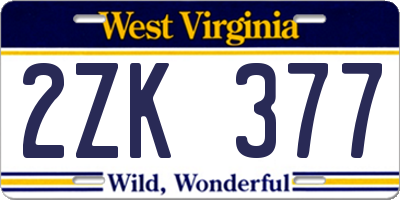 WV license plate 2ZK377
