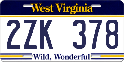 WV license plate 2ZK378
