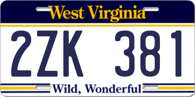 WV license plate 2ZK381
