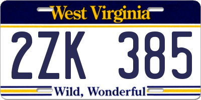 WV license plate 2ZK385