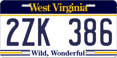WV license plate 2ZK386