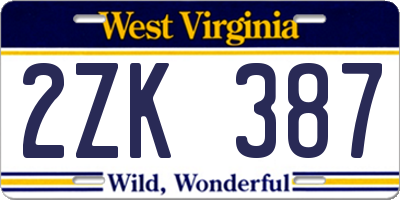 WV license plate 2ZK387