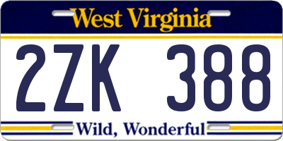 WV license plate 2ZK388