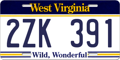 WV license plate 2ZK391