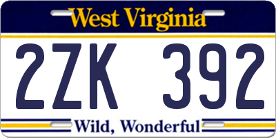 WV license plate 2ZK392