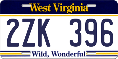 WV license plate 2ZK396