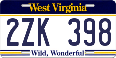 WV license plate 2ZK398