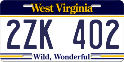 WV license plate 2ZK402