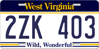 WV license plate 2ZK403