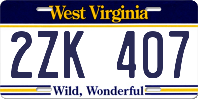 WV license plate 2ZK407