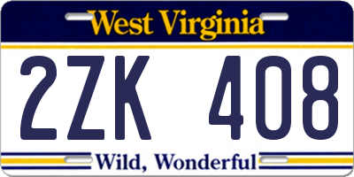 WV license plate 2ZK408