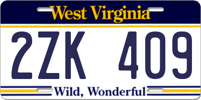 WV license plate 2ZK409