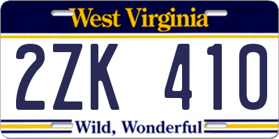 WV license plate 2ZK410