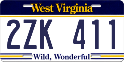 WV license plate 2ZK411