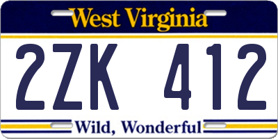WV license plate 2ZK412