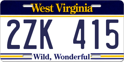 WV license plate 2ZK415